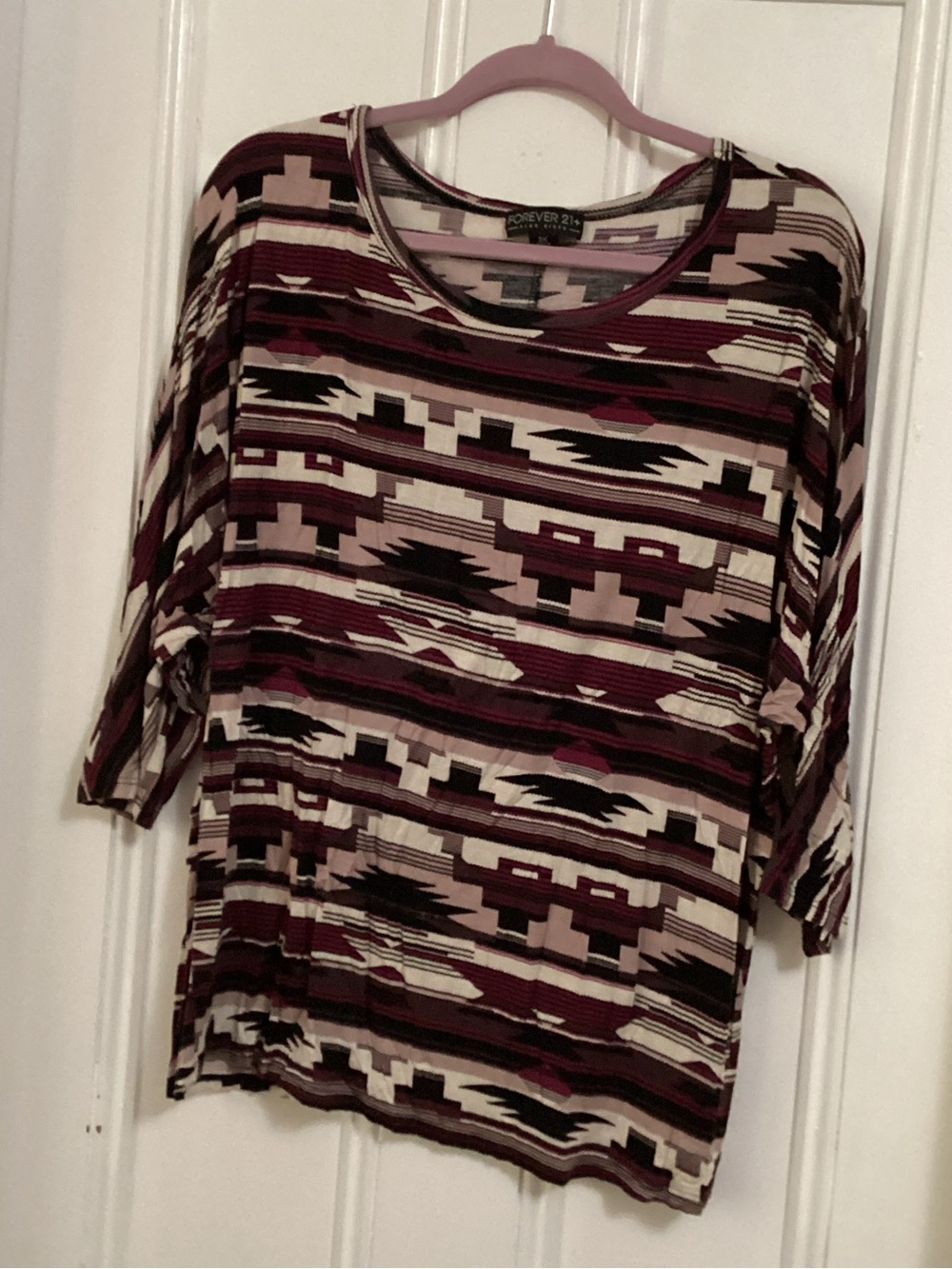 Forever 21 Maroon, Black & Cream Aztec Scoop Neck Tunic